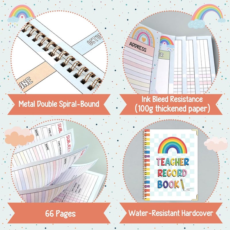 Dapsang Teacher Record Book Spiral Bound Teacher Grade Book with Metal Corner Protector, 100gsm Thick Paper, Waterproof Thick Cover, Favors Gift Gradebook for Teachers Double-Sided Color Printing 8.3''x11.4'' - Image 5